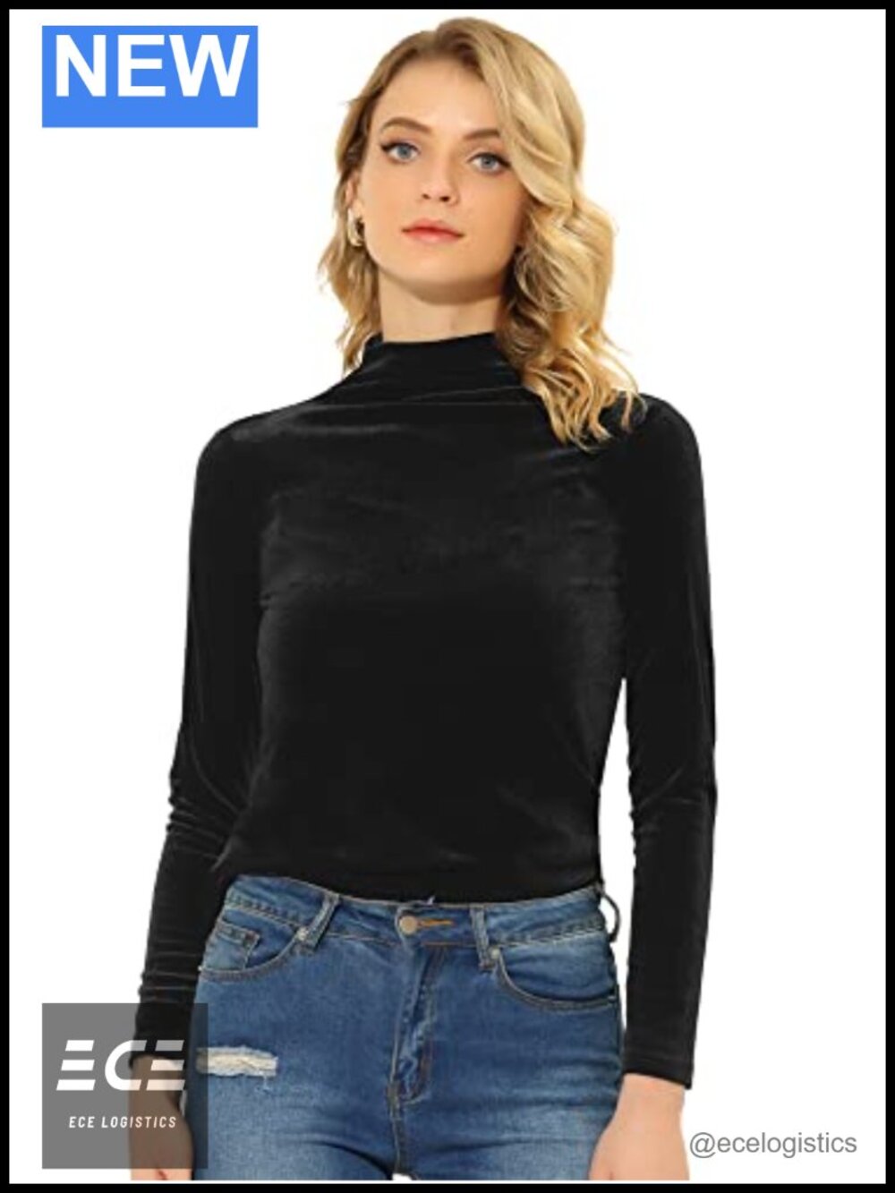 Velvet Mock Neck Long Sleeve Blouse Top